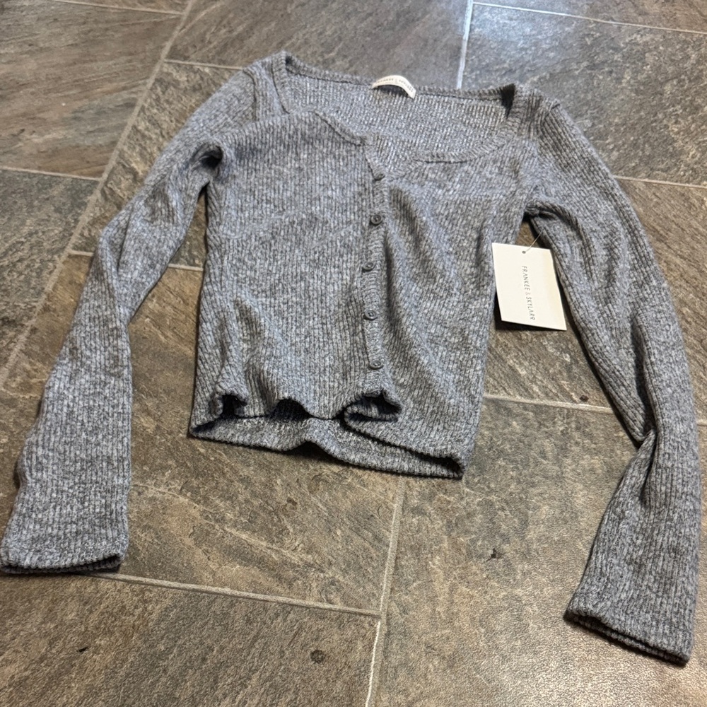 Gray Long Sleeve Ribbed Top